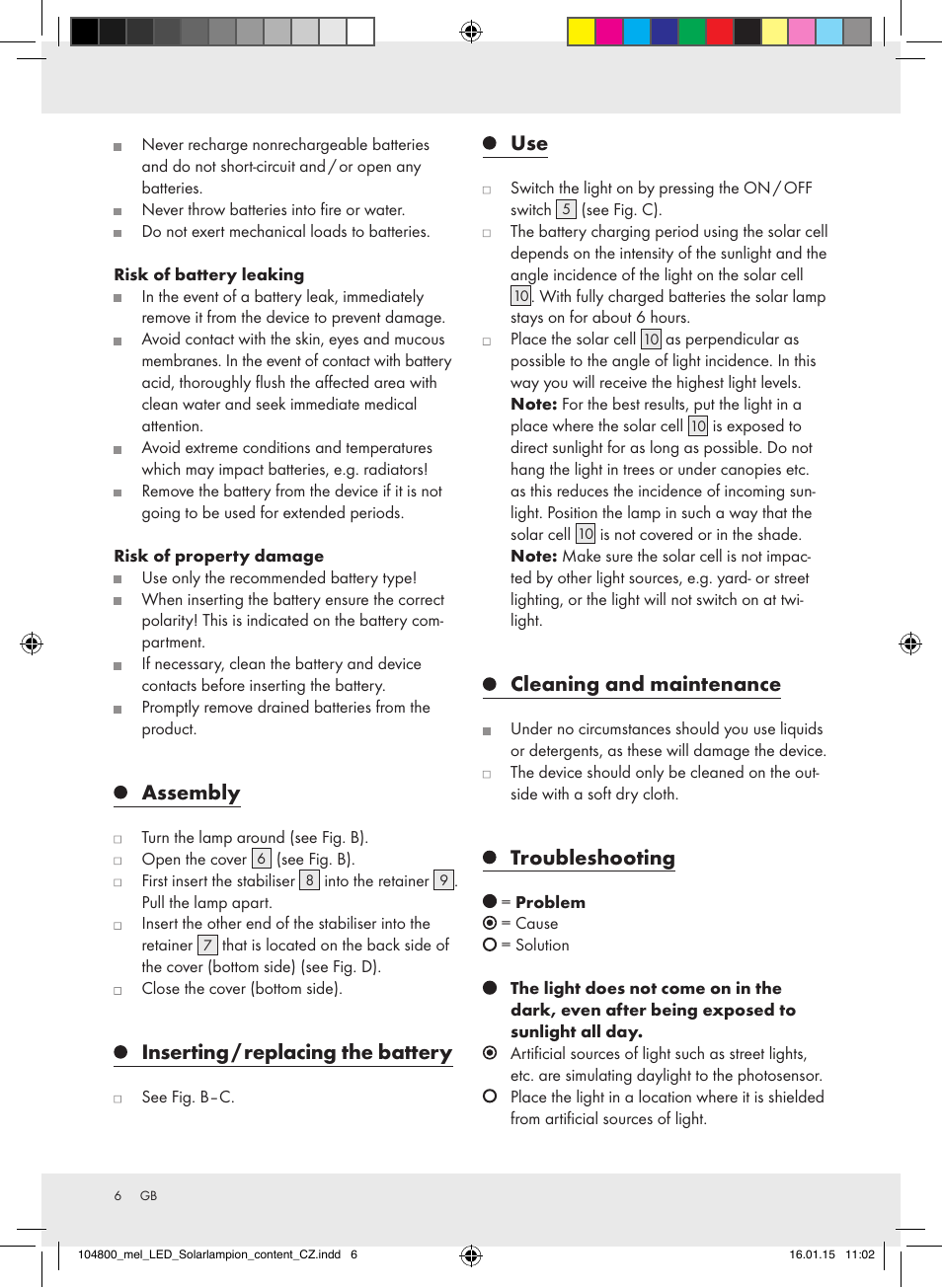 Assembly, Inserting / replacing the battery, Cleaning and maintenance | Troubleshooting | Melinera 104800-14-0х User Manual | Page 6 / 14