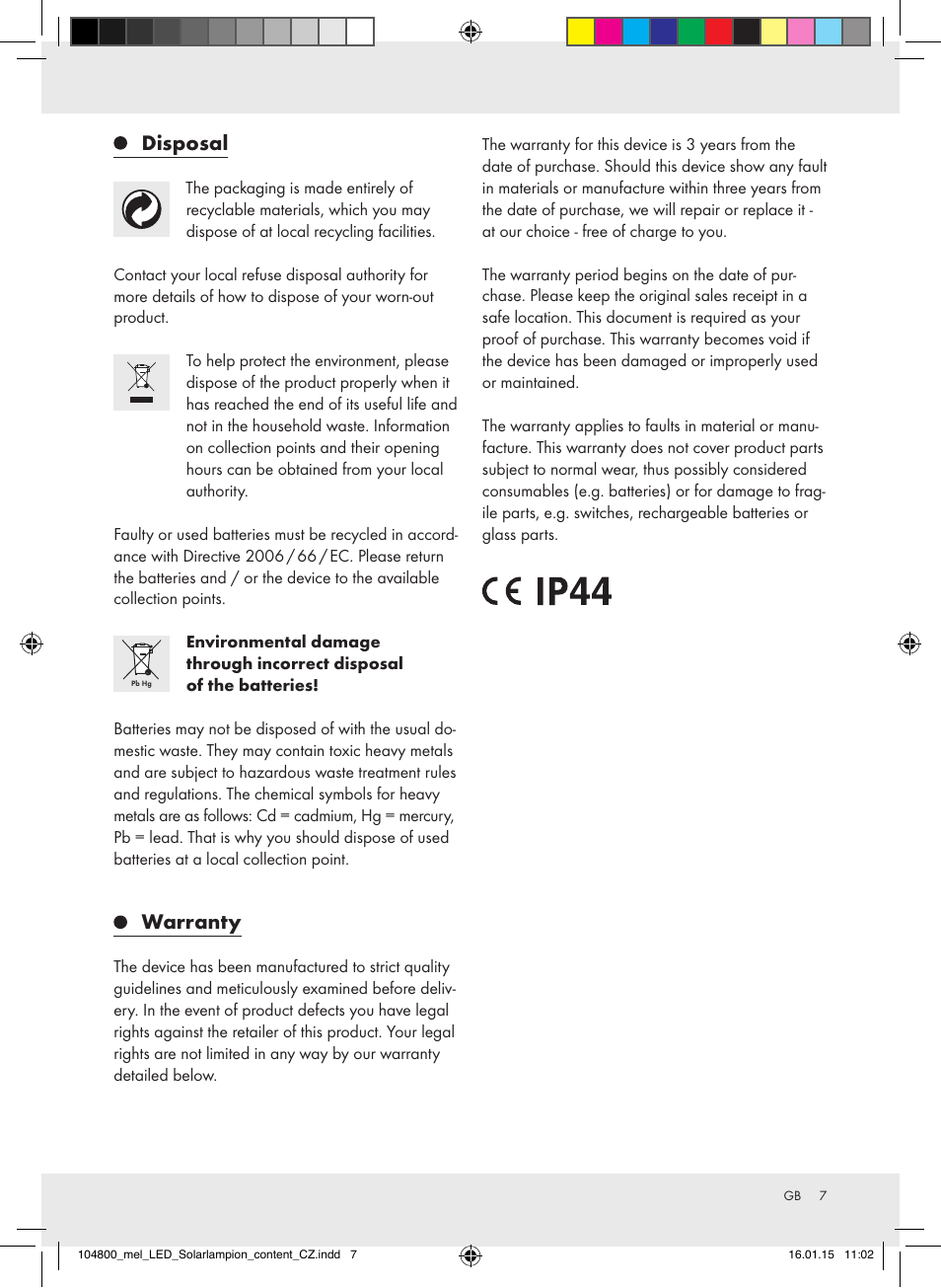 Disposal, Warranty | Melinera 104800-14-0х User Manual | Page 7 / 14
