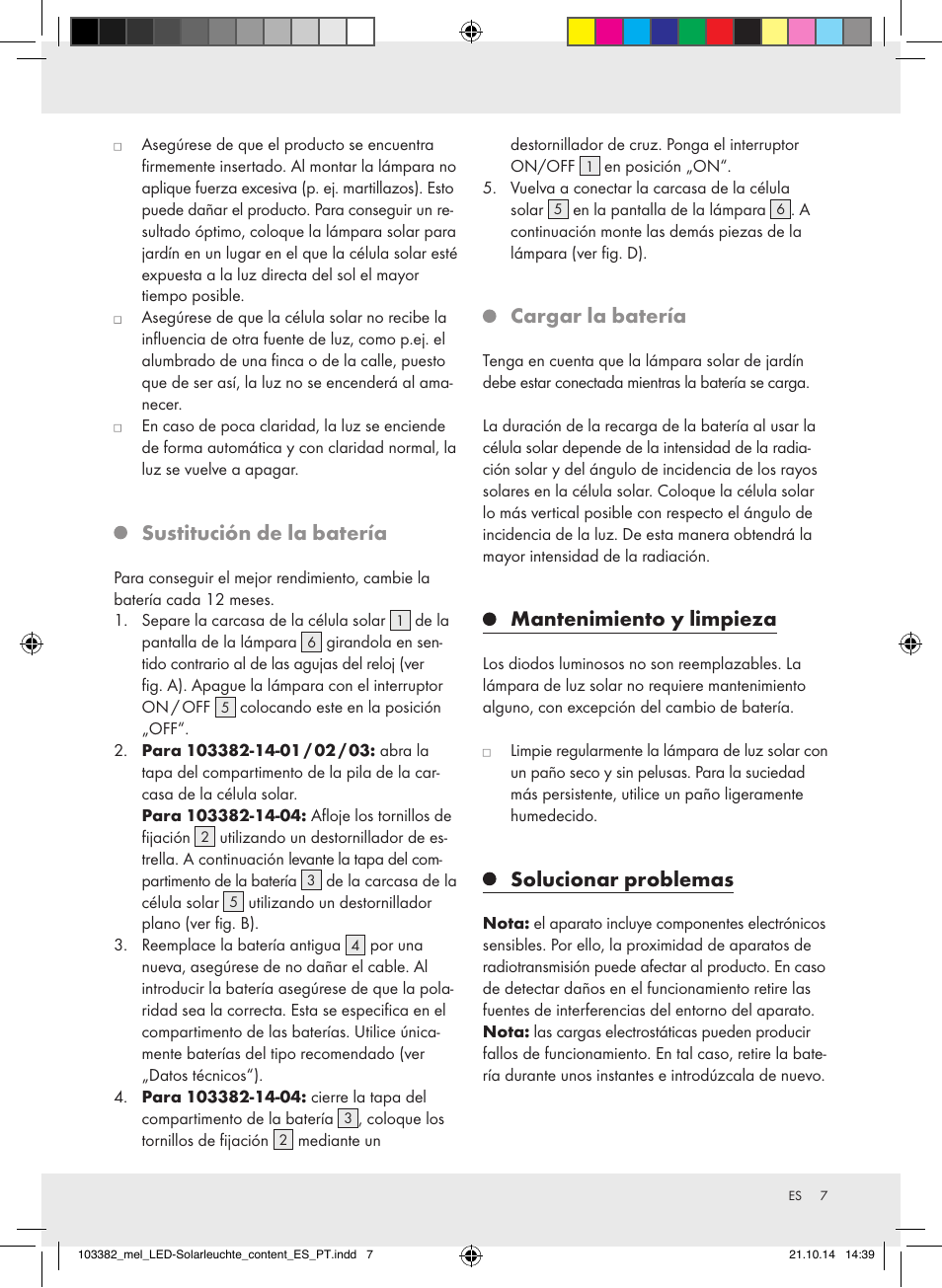 Sustitución de la batería, Cargar la batería, Mantenimiento y limpieza | Solucionar problemas | Melinera 103382-14-0х User Manual | Page 7 / 21