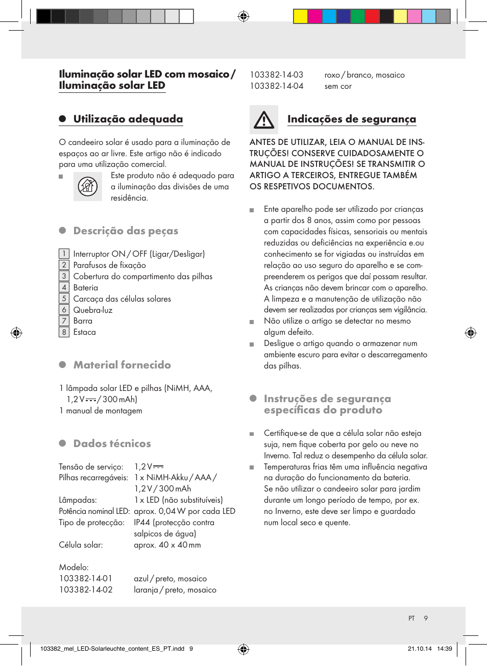 Utilização adequada, Descrição das peças, Material fornecido | Dados técnicos, Indicações de segurança, Instruções de segurança específicas do produto | Melinera 103382-14-0х User Manual | Page 9 / 21