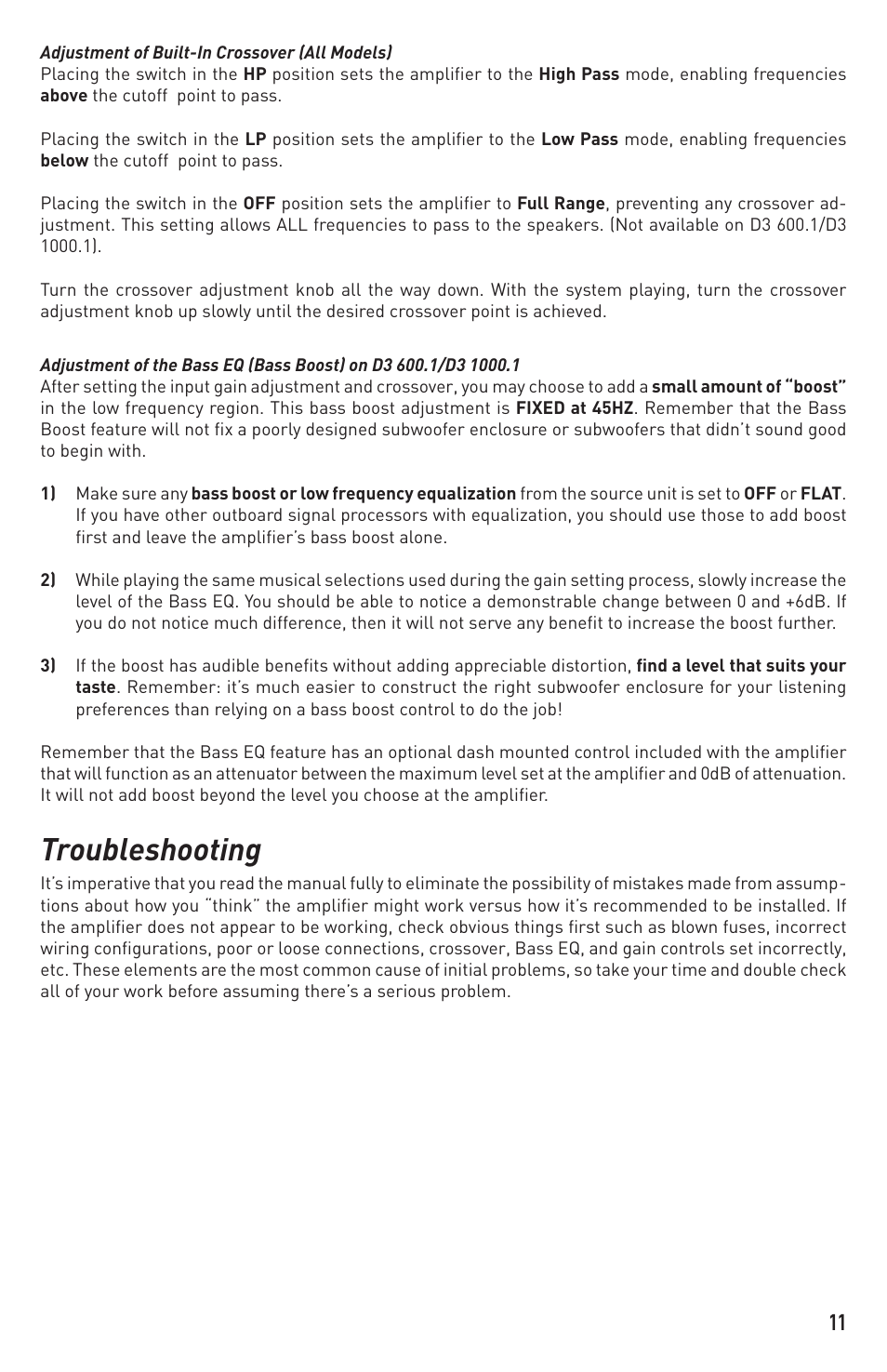 Troubleshooting | Diamond Audio Technology D3 600.1 User Manual | Page 11 / 12