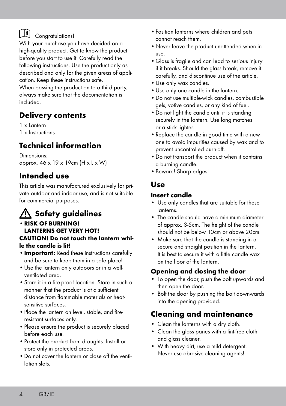 Delivery contents, Technical information, Intended use | Safety guidelines, Cleaning and maintenance | Melinera BL-2039 User Manual | Page 4 / 20