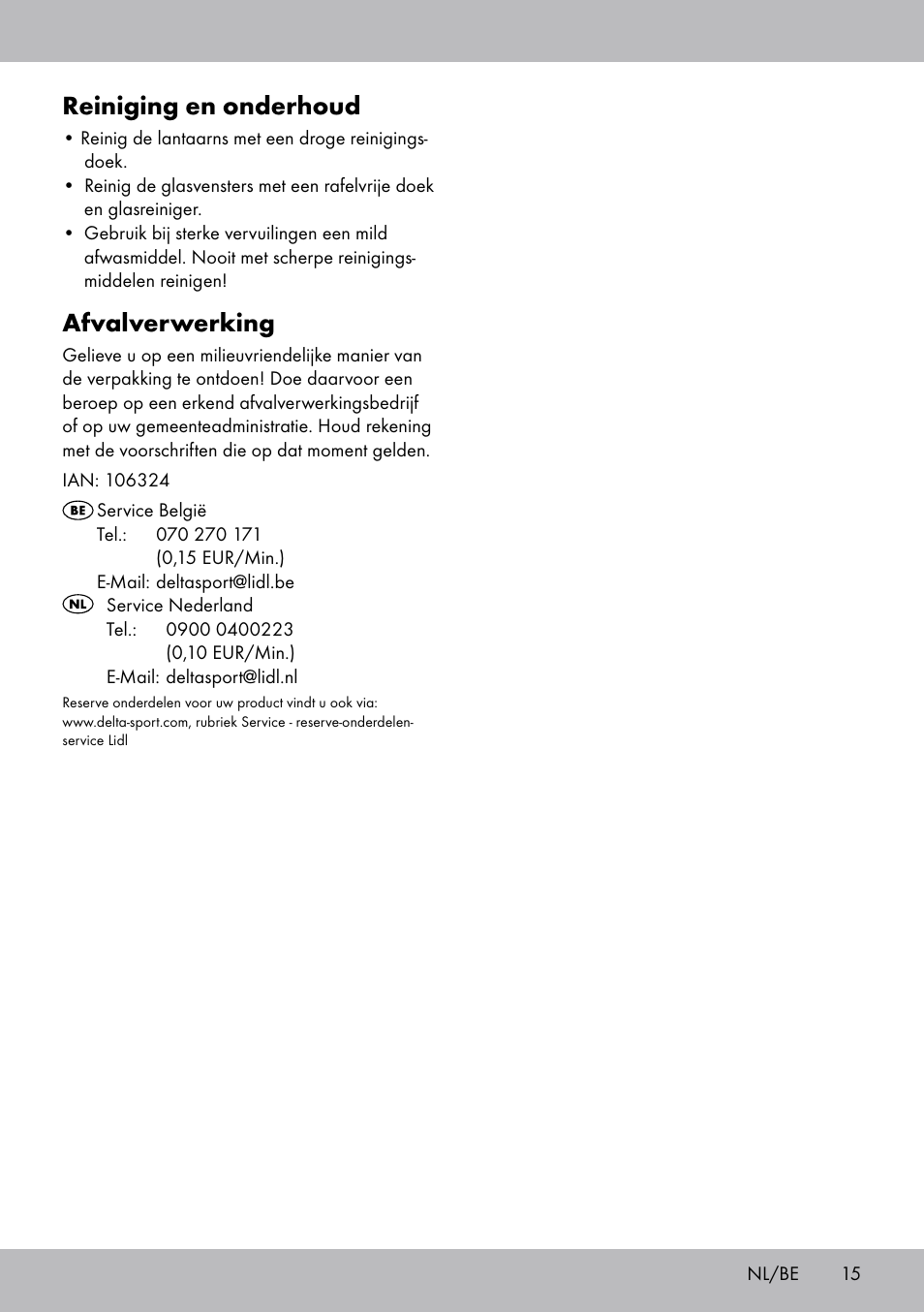 Reiniging en onderhoud, Afvalverwerking | Melinera BL-2040 User Manual | Page 15 / 20