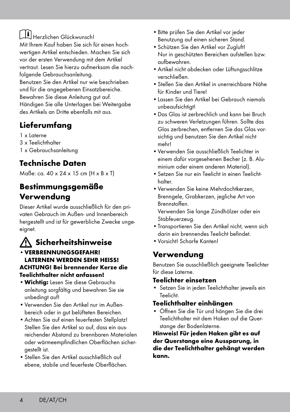 Lieferumfang, Technische daten, Bestimmungsgemäße verwendung | Sicherheitshinweise, Verwendung | Melinera BL-2041 User Manual | Page 4 / 12