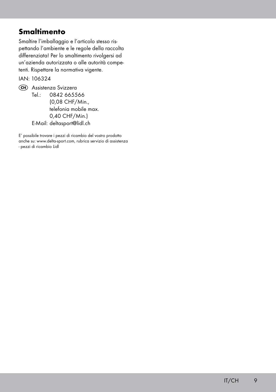 Smaltimento | Melinera BL-2041 User Manual | Page 9 / 12