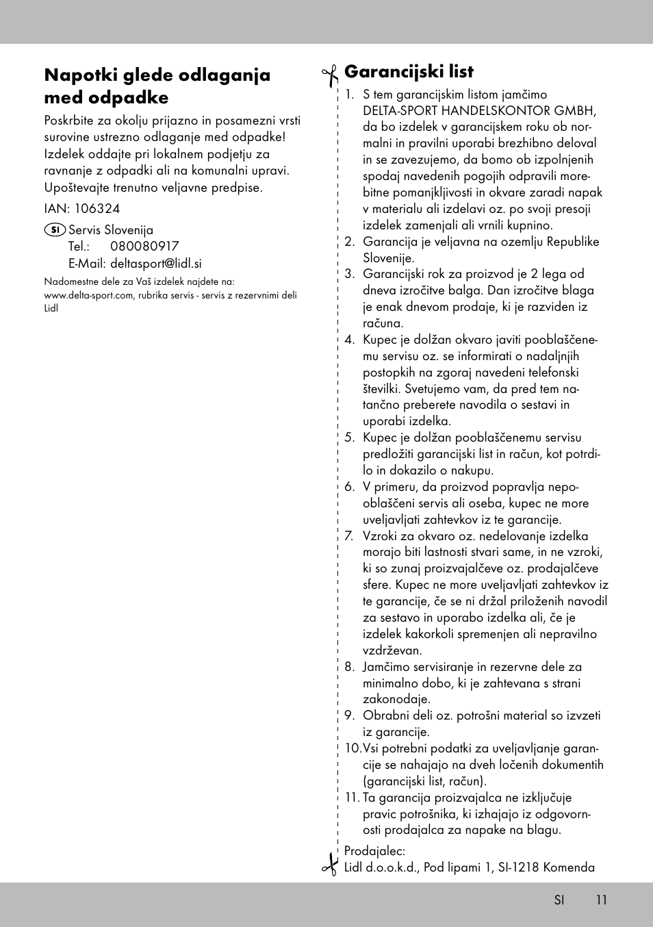 Garancijski list, Napotki glede odlaganja med odpadke | Melinera BL-2041 User Manual | Page 11 / 20