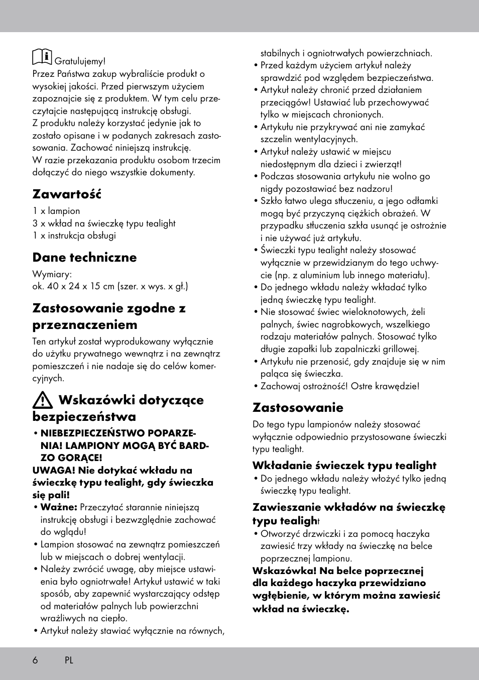 Zawartość, Dane techniczne, Zastosowanie zgodne z przeznaczeniem | Wskazówki dotyczące bezpieczeństwa, Zastosowanie | Melinera BL-2041 User Manual | Page 6 / 20