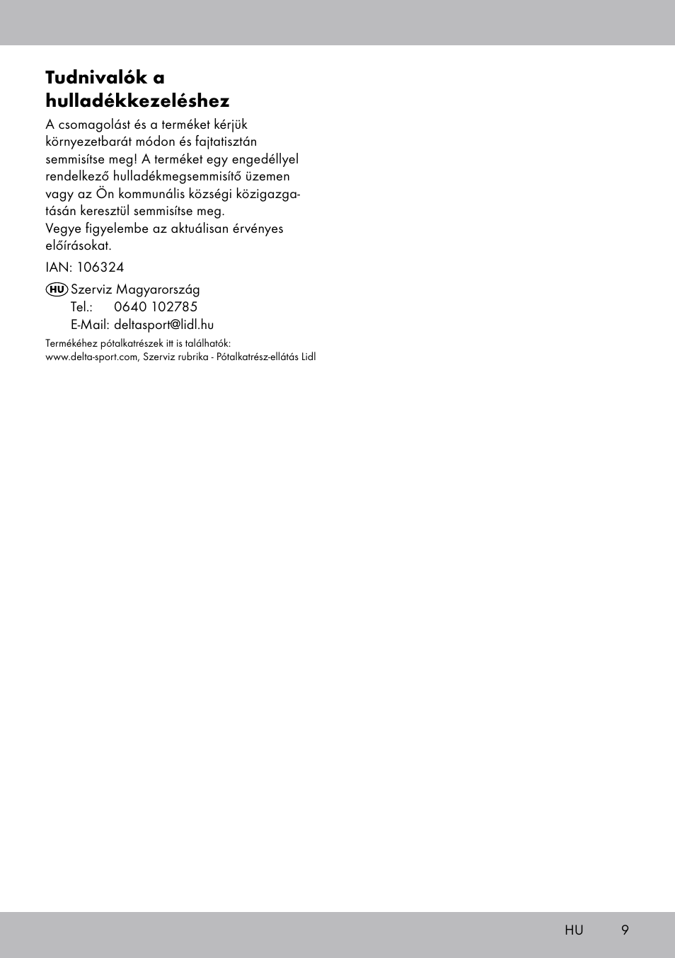 Tudnivalók a hulladékkezeléshez | Melinera BL-2041 User Manual | Page 9 / 20