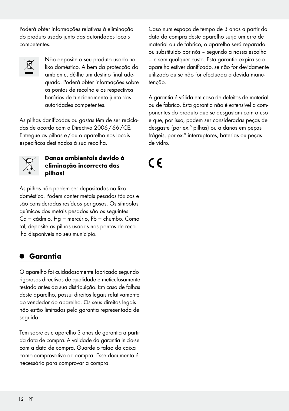 Garantia | Melinera Z30906A/Z30906B/Z30906C User Manual | Page 12 / 19