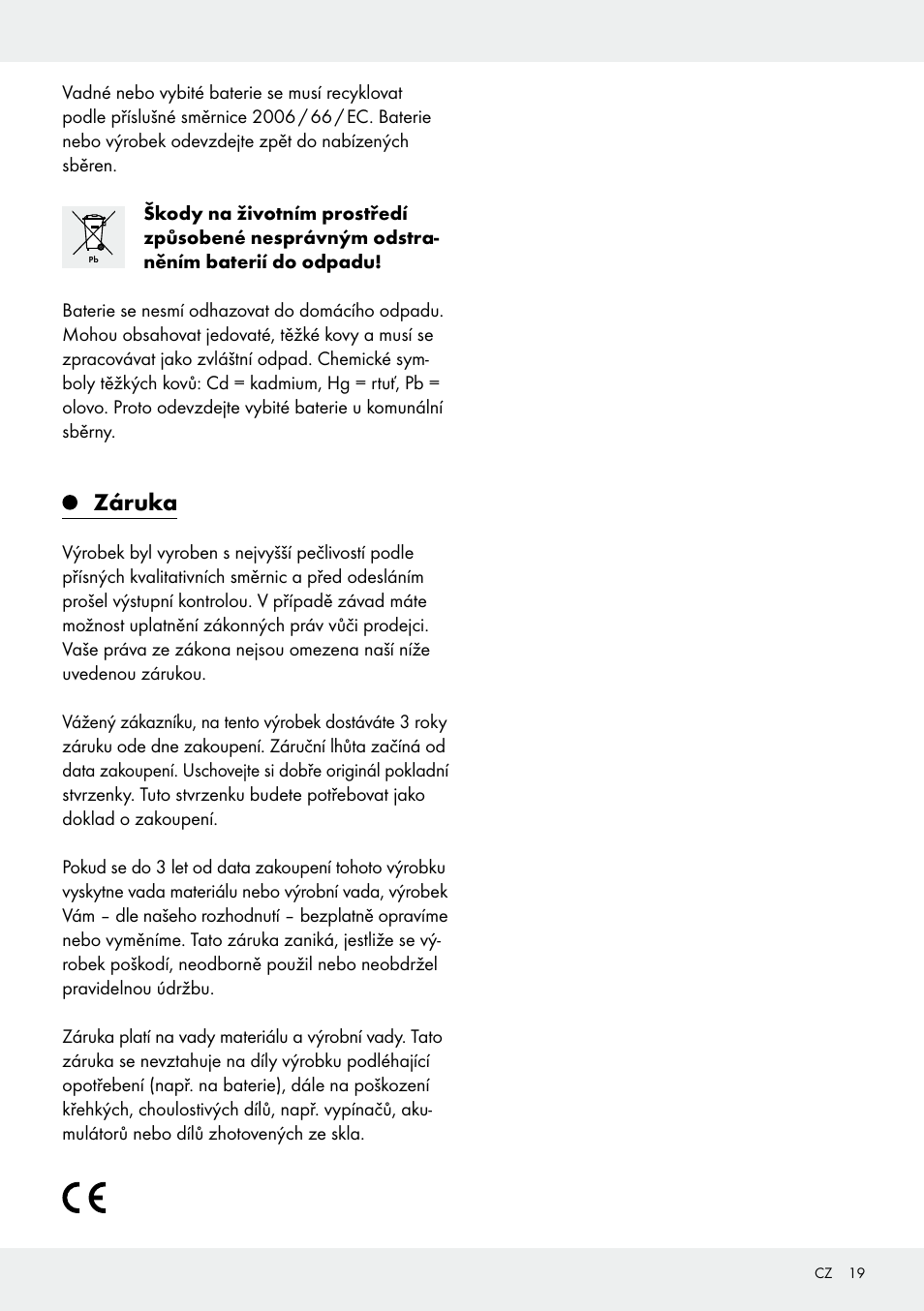 Záruka | Melinera Z30906A/Z30906B/Z30906C User Manual | Page 19 / 26