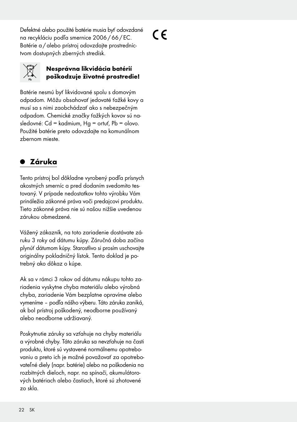 Záruka | Melinera Z30906A/Z30906B/Z30906C User Manual | Page 22 / 26