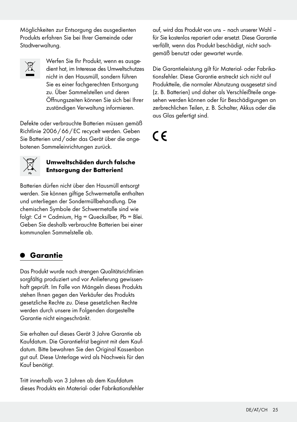 Garantie | Melinera Z30906A/Z30906B/Z30906C User Manual | Page 25 / 26
