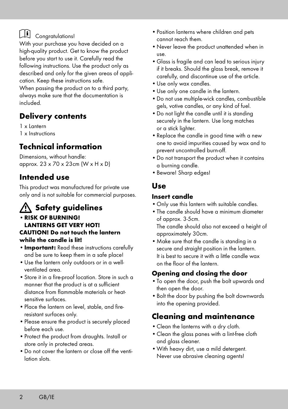 Delivery contents, Technical information, Intended use | Safety guidelines, Cleaning and maintenance | Melinera EL-2020 User Manual | Page 2 / 16