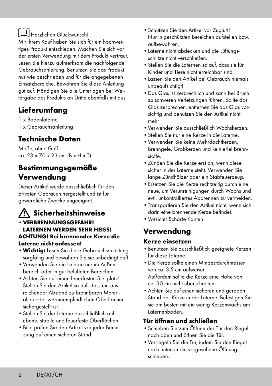 Lieferumfang, Technische daten, Bestimmungsgemäße verwendung | Sicherheitshinweise, Verwendung | Melinera EL-2020 User Manual | Page 2 / 12