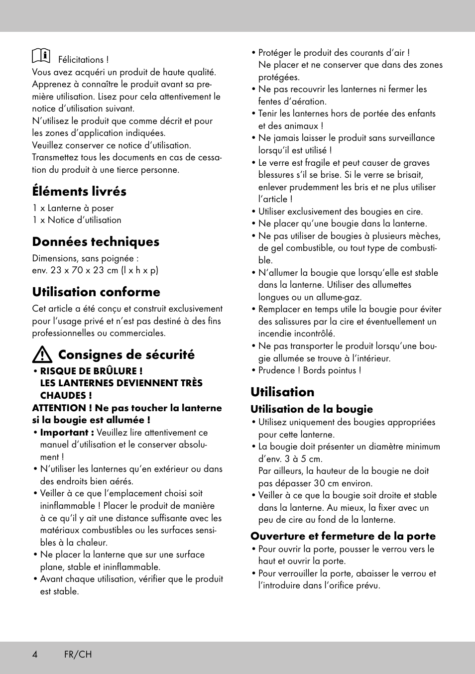 Éléments livrés, Données techniques, Utilisation conforme | Consignes de sécurité, Utilisation | Melinera EL-2020 User Manual | Page 4 / 12