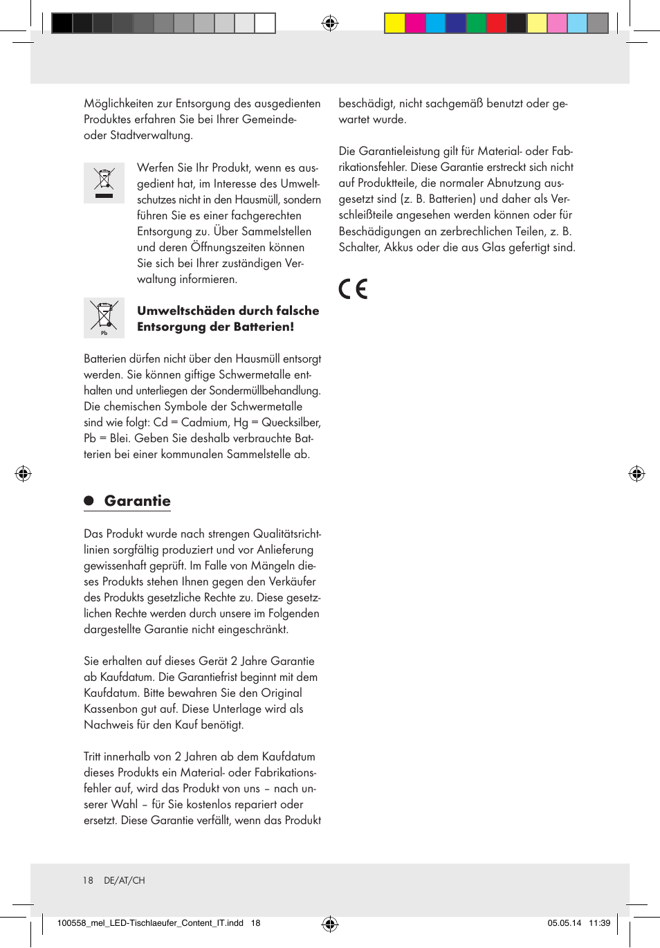 Garantie | Melinera Z30923A/Z30923B/Z30923C User Manual | Page 18 / 19