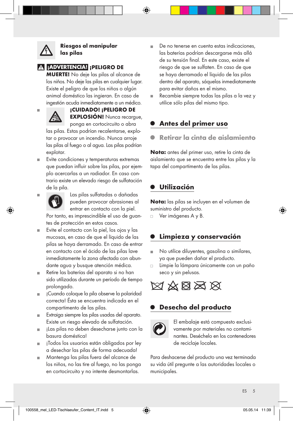 Utilización, Limpieza y conservación, Desecho del producto | Melinera Z30923A/Z30923B/Z30923C User Manual | Page 5 / 19