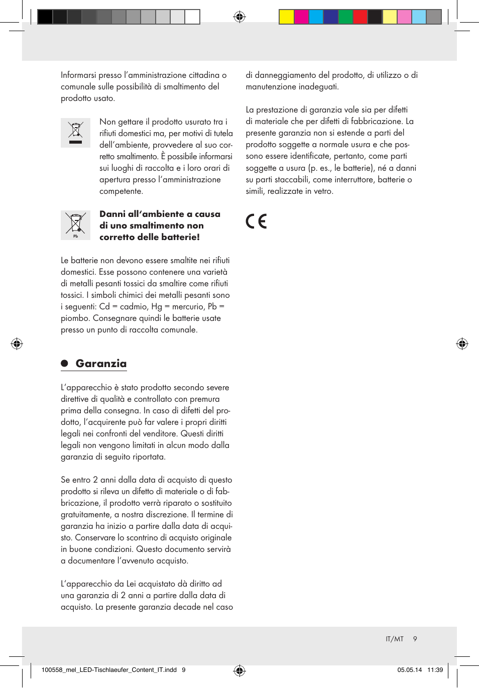 Garanzia | Melinera Z30923A/Z30923B/Z30923C User Manual | Page 9 / 19