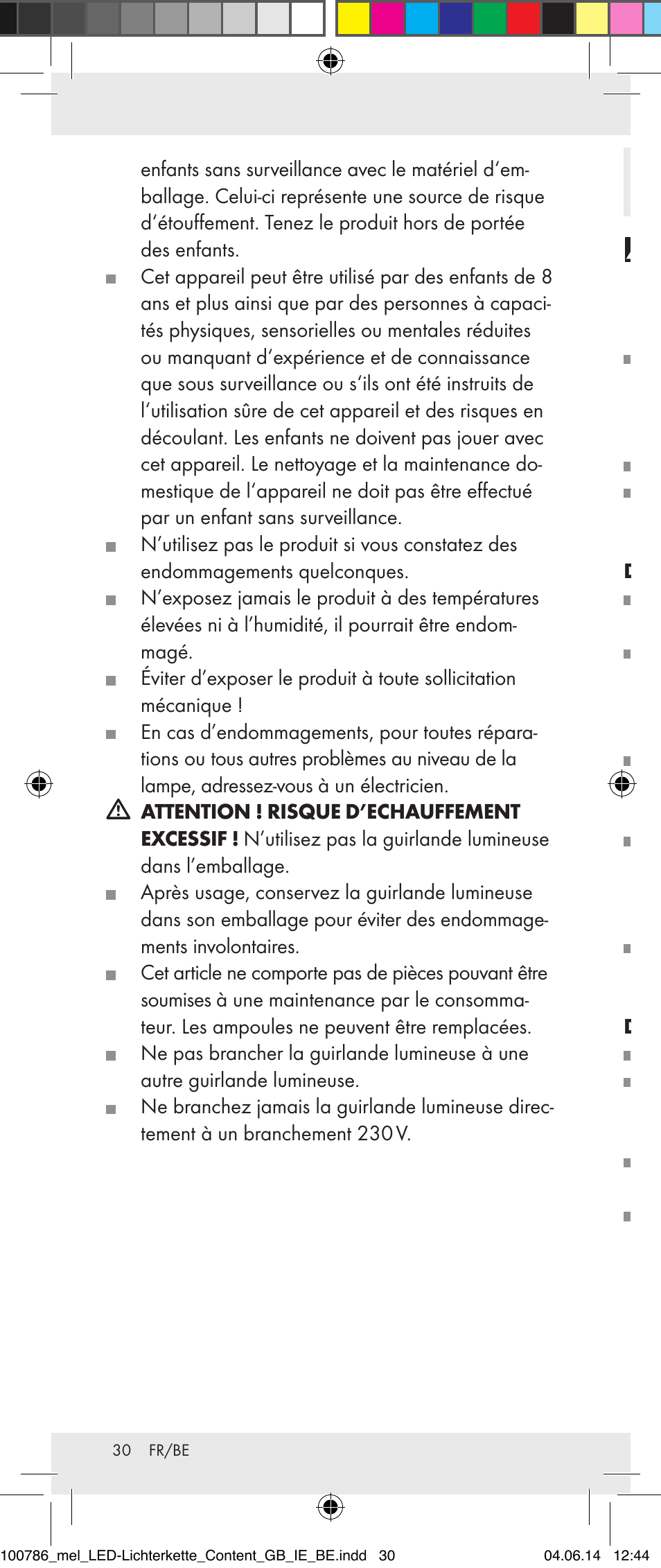 Consignes de sécurité sur les piles | Melinera 100786-14-01/02/03/04/05 User Manual | Page 30 / 47