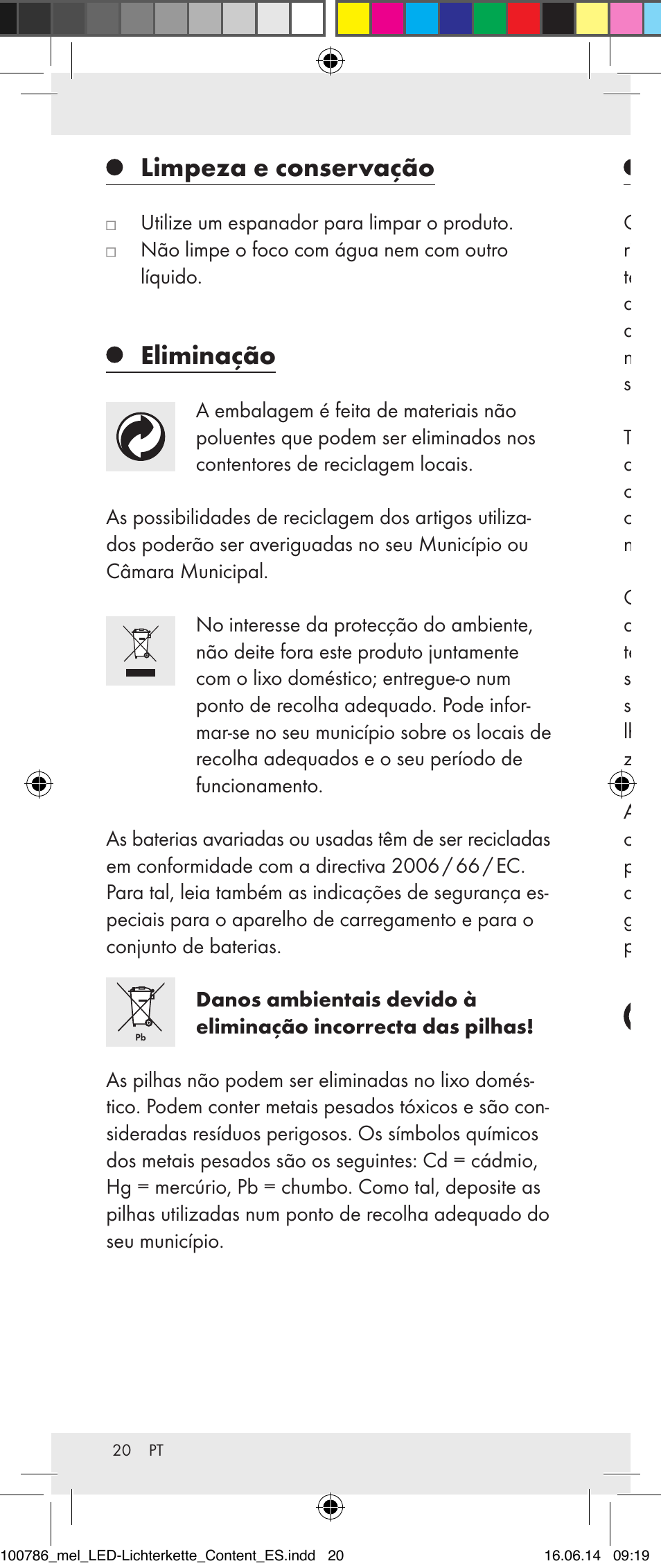 Limpeza e conservação, Eliminação, Garantia | Melinera 100786-14-01/02/03/04/05 User Manual | Page 20 / 34