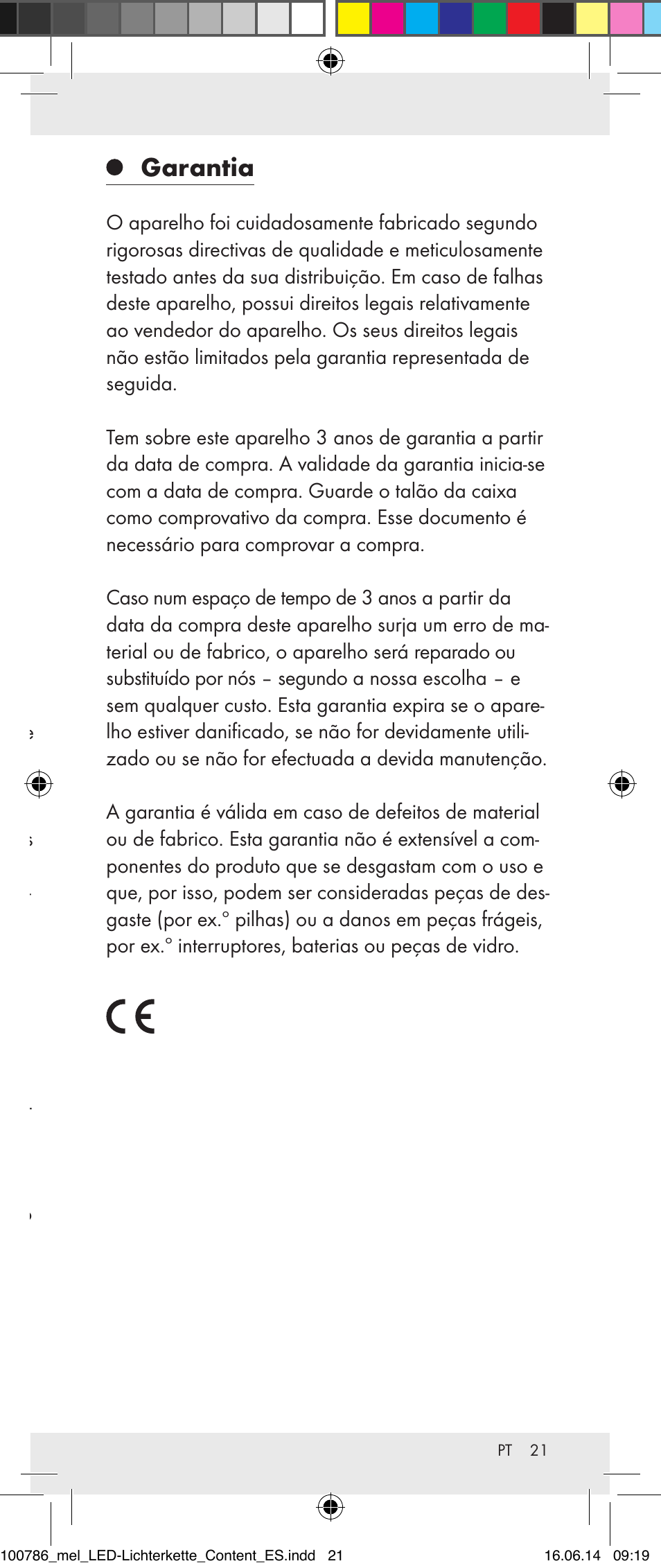 Limpeza e conservação, Eliminação, Garantia | Melinera 100786-14-01/02/03/04/05 User Manual | Page 21 / 34
