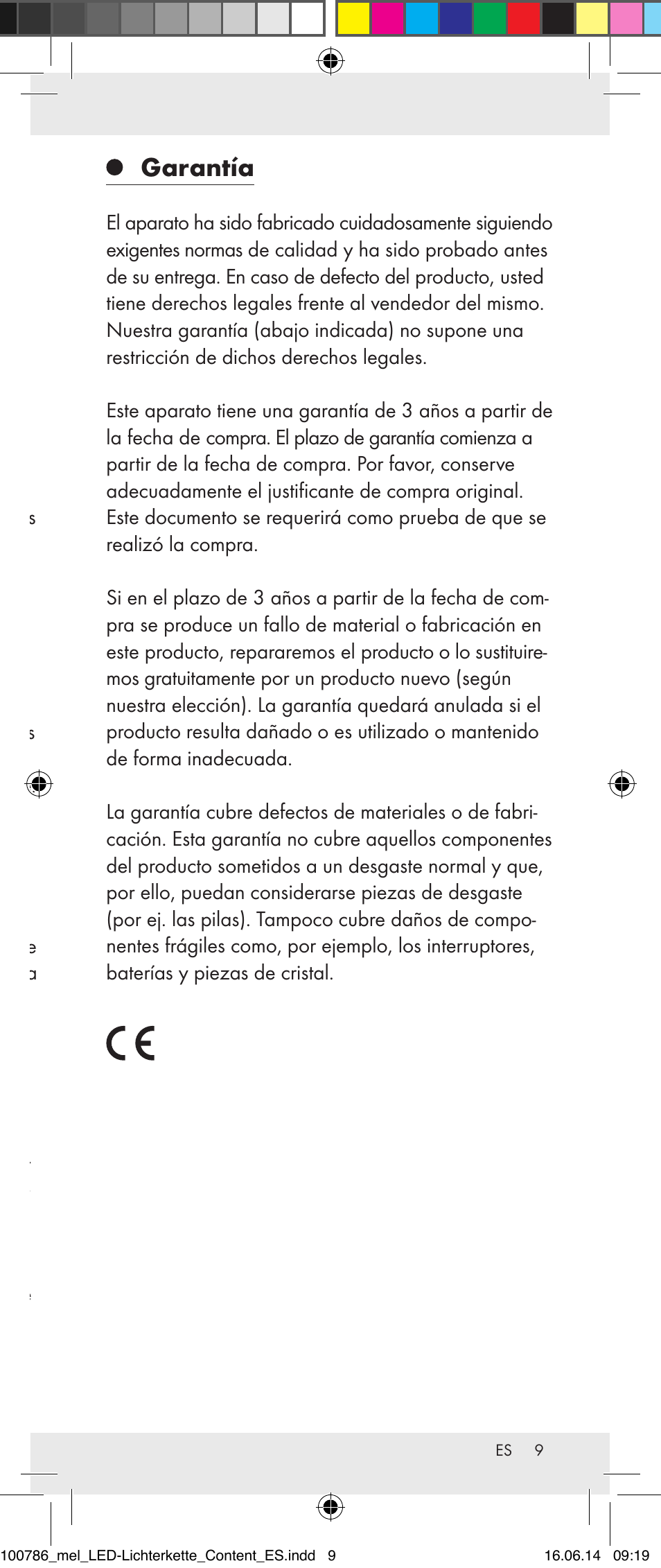 Encender y apagar, Limpieza y mantenimiento, Eliminación | Garantía | Melinera 100786-14-01/02/03/04/05 User Manual | Page 9 / 34