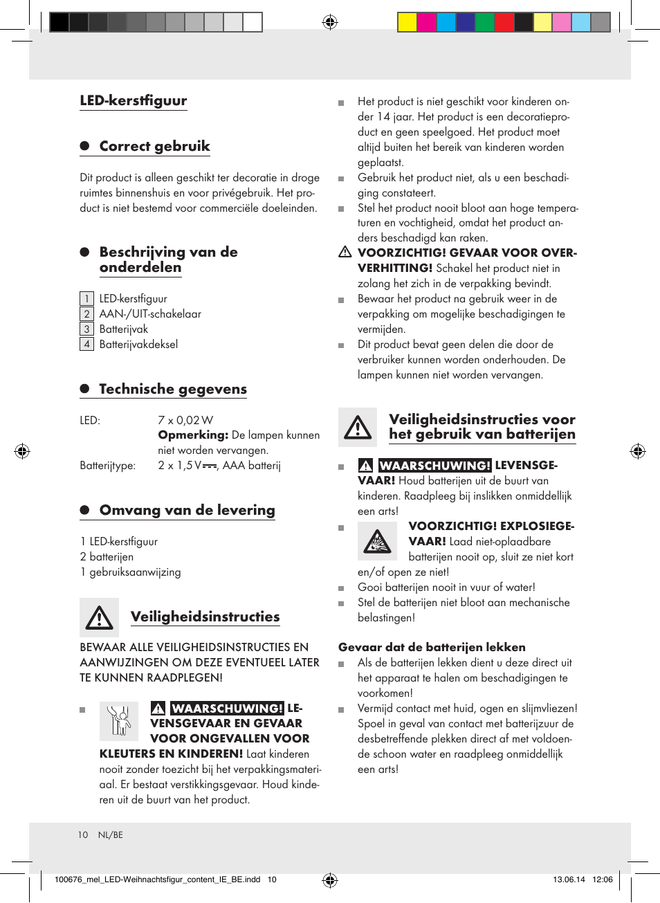 Led-kerstfiguur, Correct gebruik, Beschrijving van de onderdelen | Technische gegevens, Omvang van de levering, Veiligheidsinstructies | Melinera 100676-14-0х User Manual | Page 10 / 16