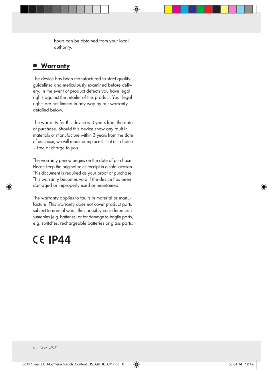 Warranty | Melinera Z31515A-BS User Manual | Page 6 / 11