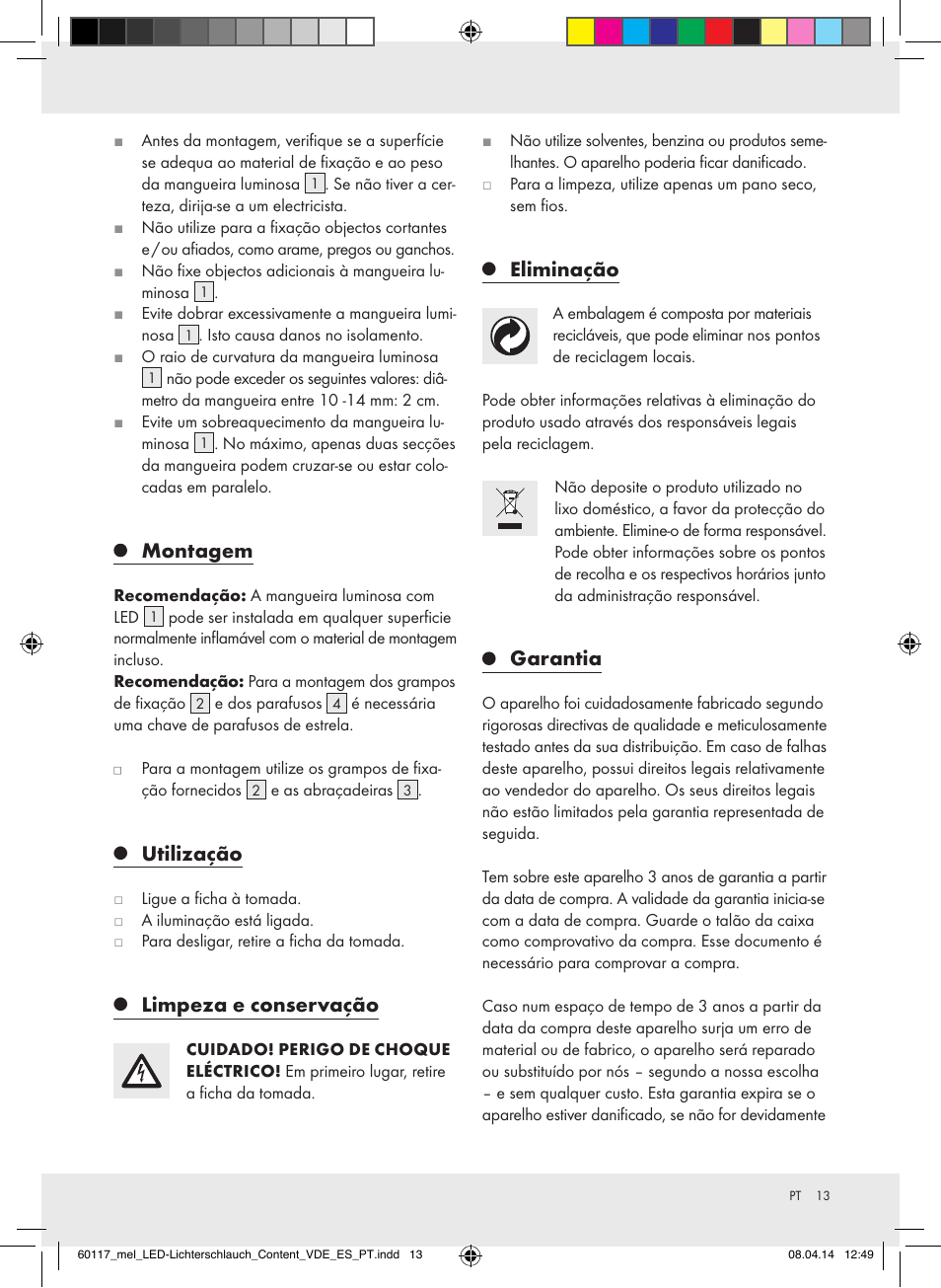 Montagem, Utilização, Limpeza e conservação | Eliminação, Garantia | Melinera Z31515A-BS User Manual | Page 13 / 22