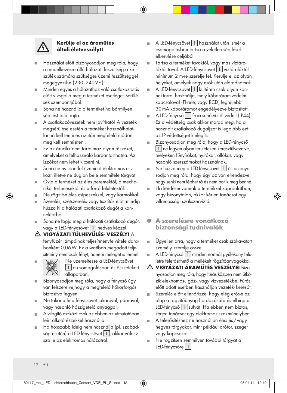 A szerelésre vonatkozó biztonsági tudnivalók | Melinera Z31515A-BS User Manual | Page 12 / 29