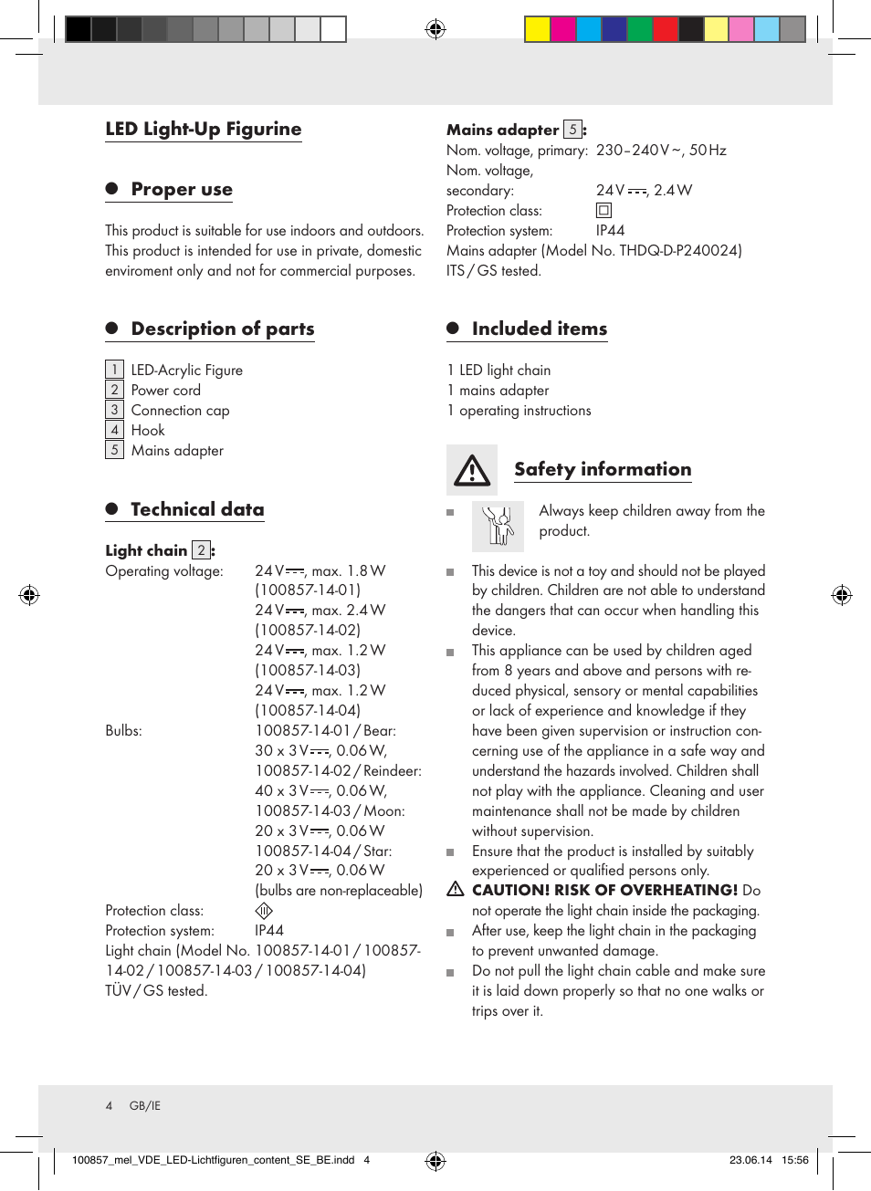 Led light-up figurine, Proper use, Description of parts | Technical data, Included items, Safety information | Melinera 100857-14-0х User Manual | Page 4 / 19