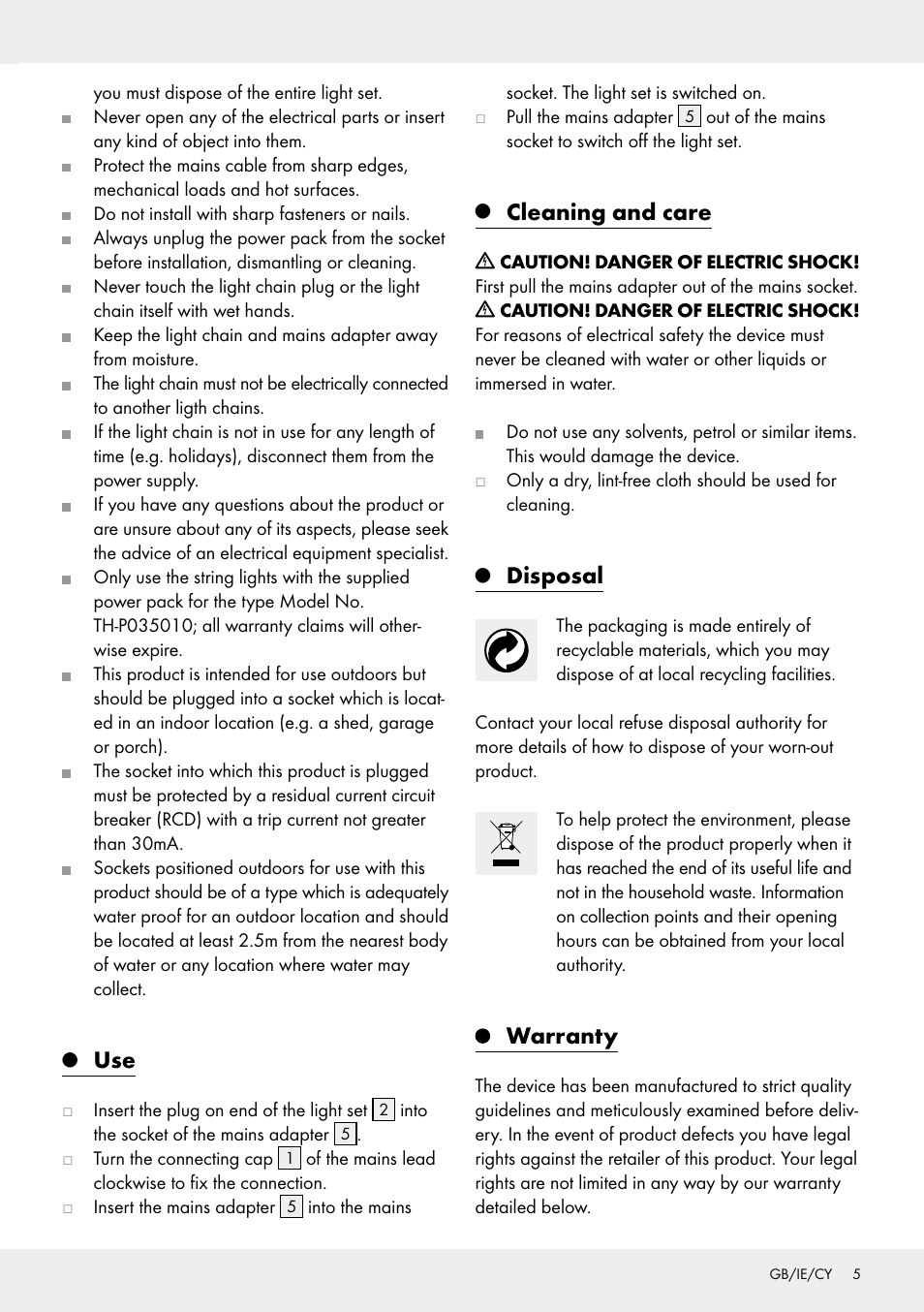 Cleaning and care, Disposal, Warranty | Melinera Z31513-BS User Manual | Page 5 / 11