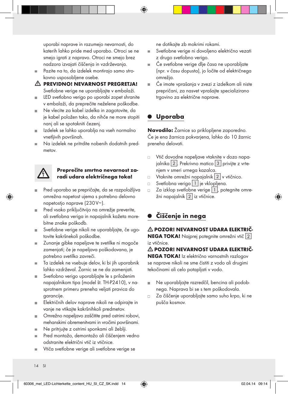 Uporaba, Čiščenje in nega | Melinera Z30251-BS User Manual | Page 14 / 26