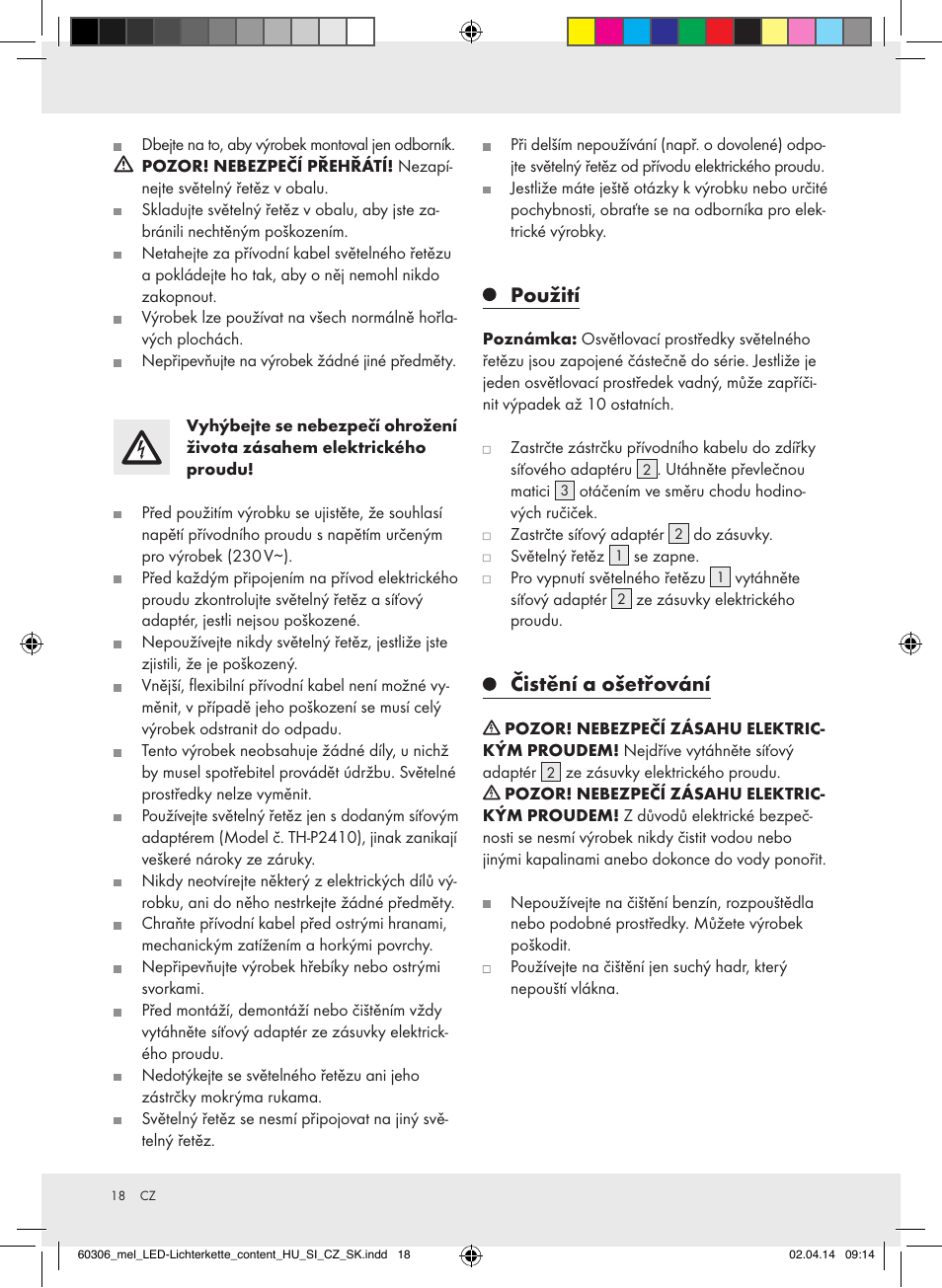 Použití, Čistění a ošetřování | Melinera Z30251-BS User Manual | Page 18 / 26