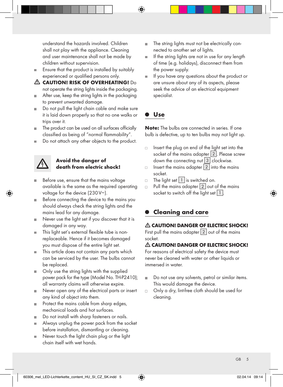 Cleaning and care | Melinera Z30251-BS User Manual | Page 5 / 26