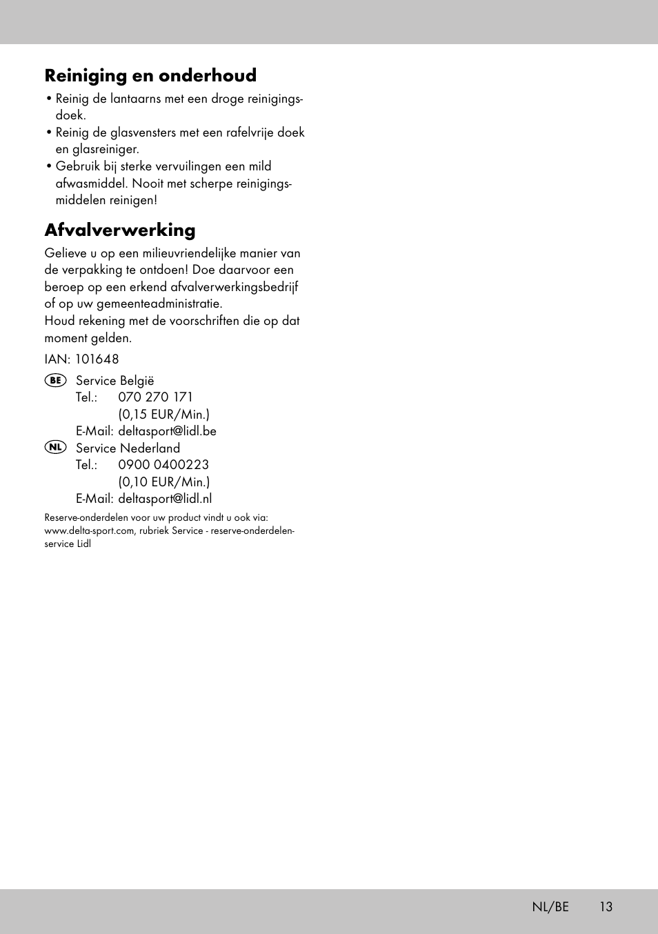 Reiniging en onderhoud, Afvalverwerking | Melinera LS-1662 User Manual | Page 13 / 16