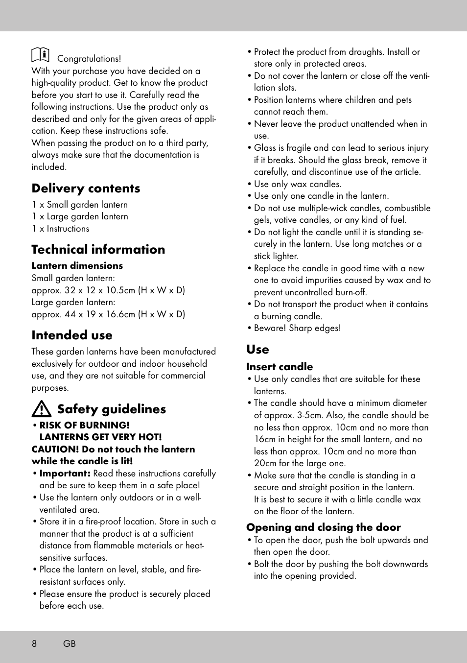 Delivery contents, Technical information, Intended use | Safety guidelines | Melinera LS-1662 User Manual | Page 8 / 12