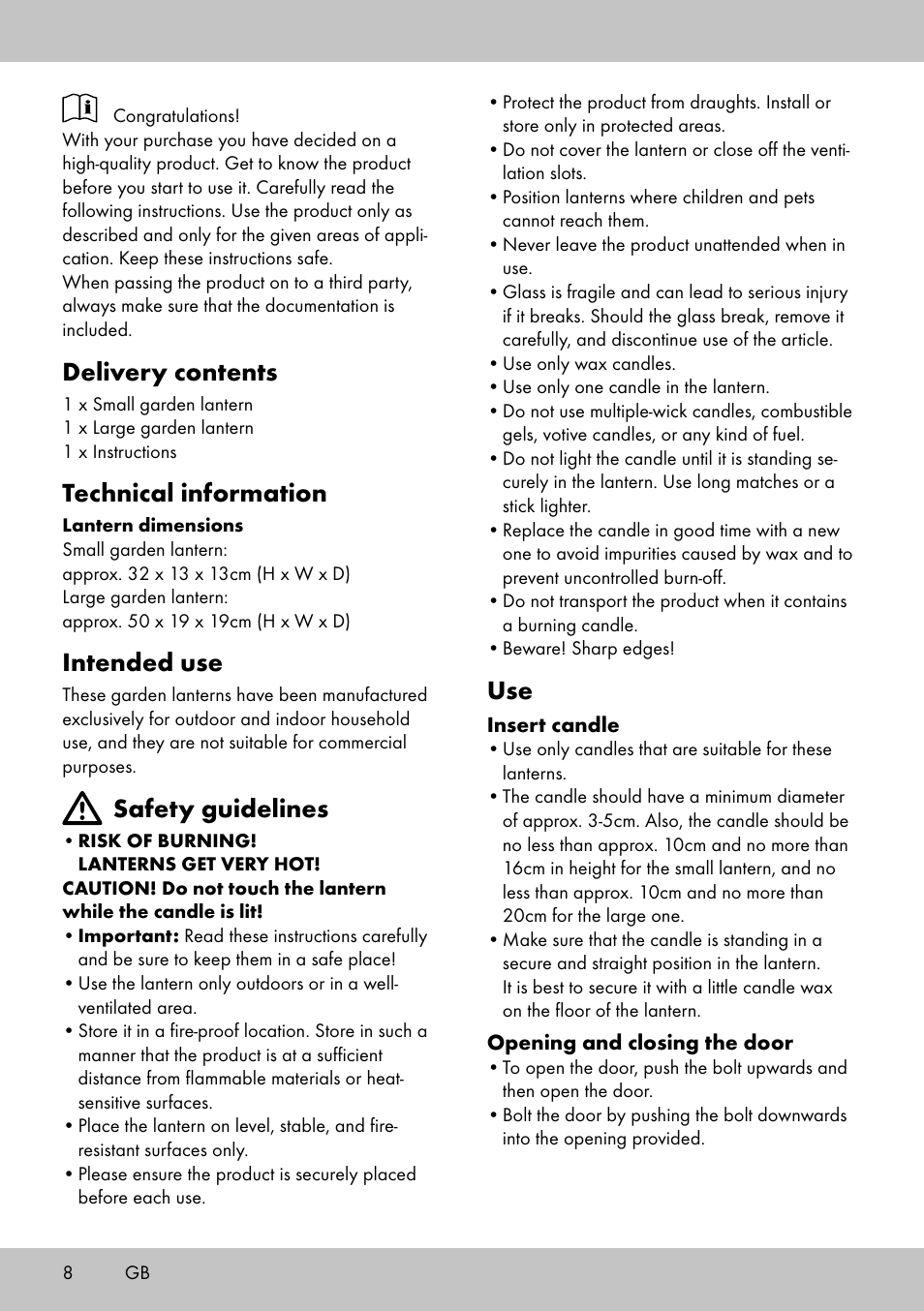 Delivery contents, Technical information, Intended use | Safety guidelines | Melinera LS-1663 User Manual | Page 8 / 12