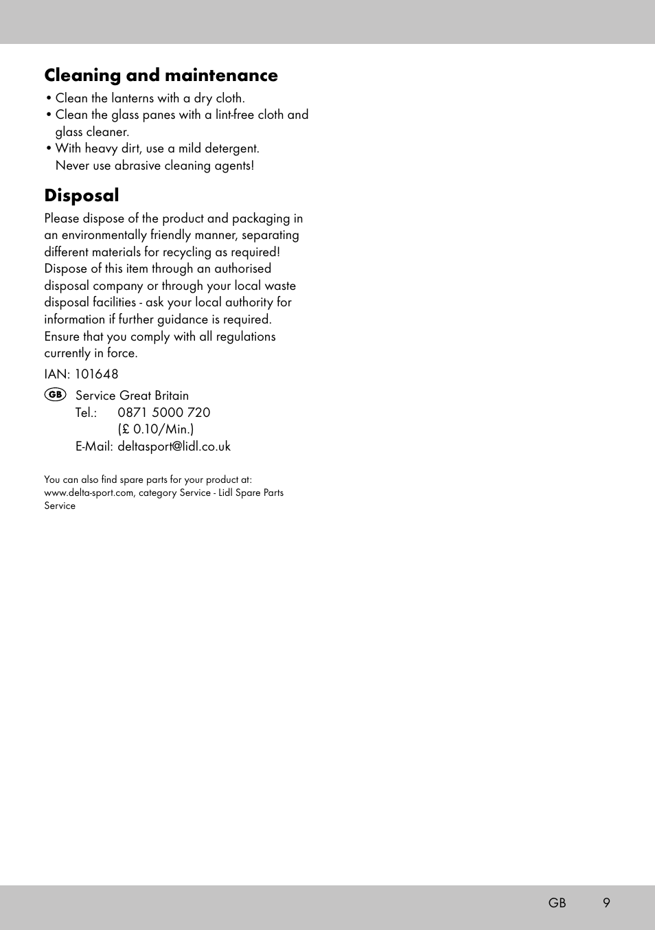 Cleaning and maintenance, Disposal | Melinera LS-1664 User Manual | Page 9 / 12