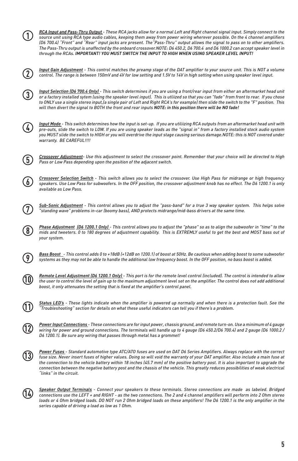 Diamond Audio Technology D6 1200.1 User Manual | Page 5 / 12