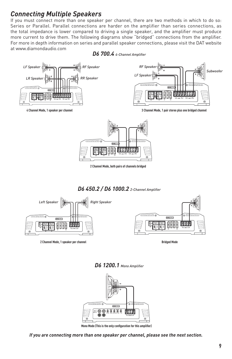 Connecting multiple speakers | Diamond Audio Technology D6 1200.1 User Manual | Page 9 / 12
