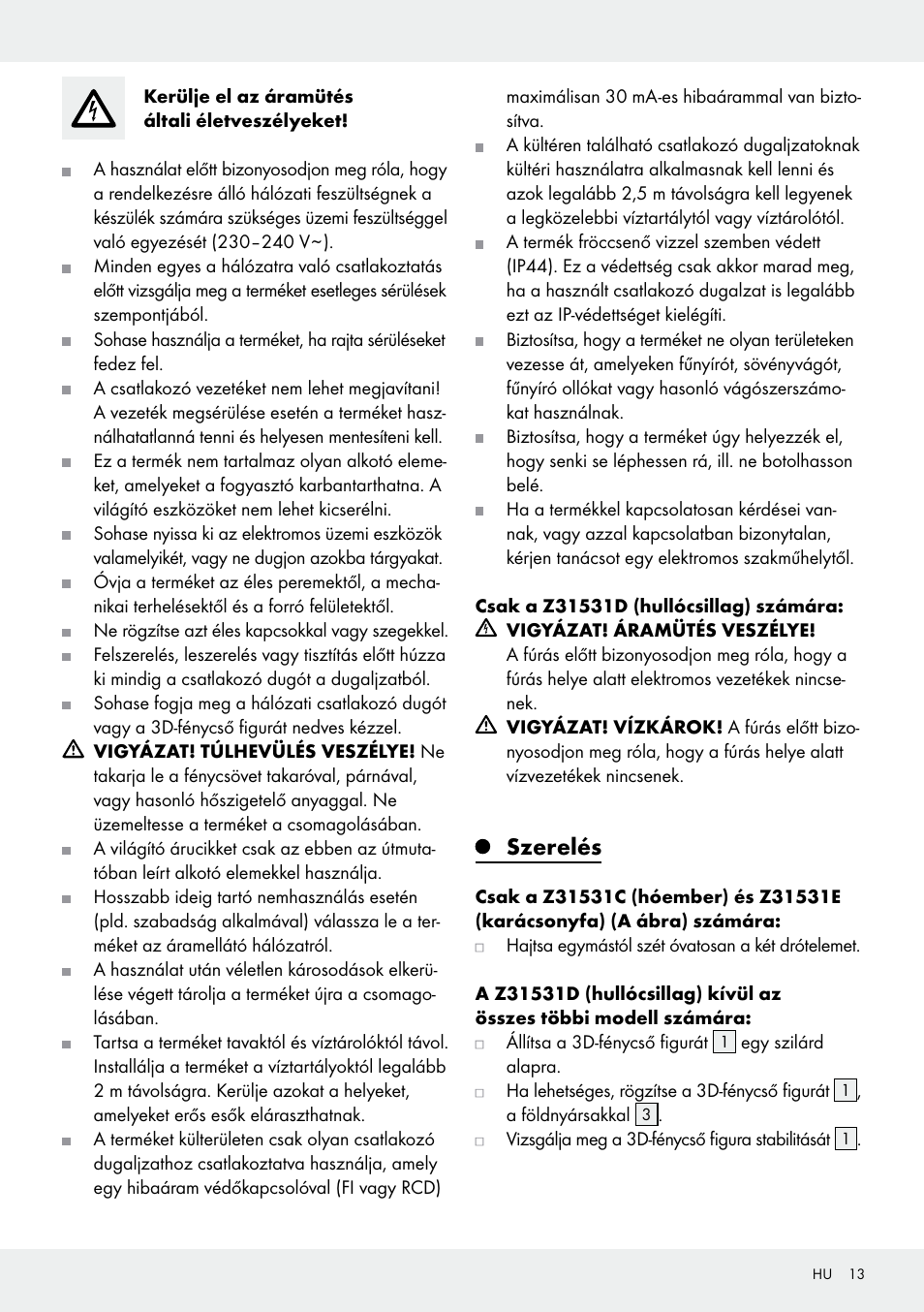 Szerelés | Melinera Z31531 User Manual | Page 13 / 31