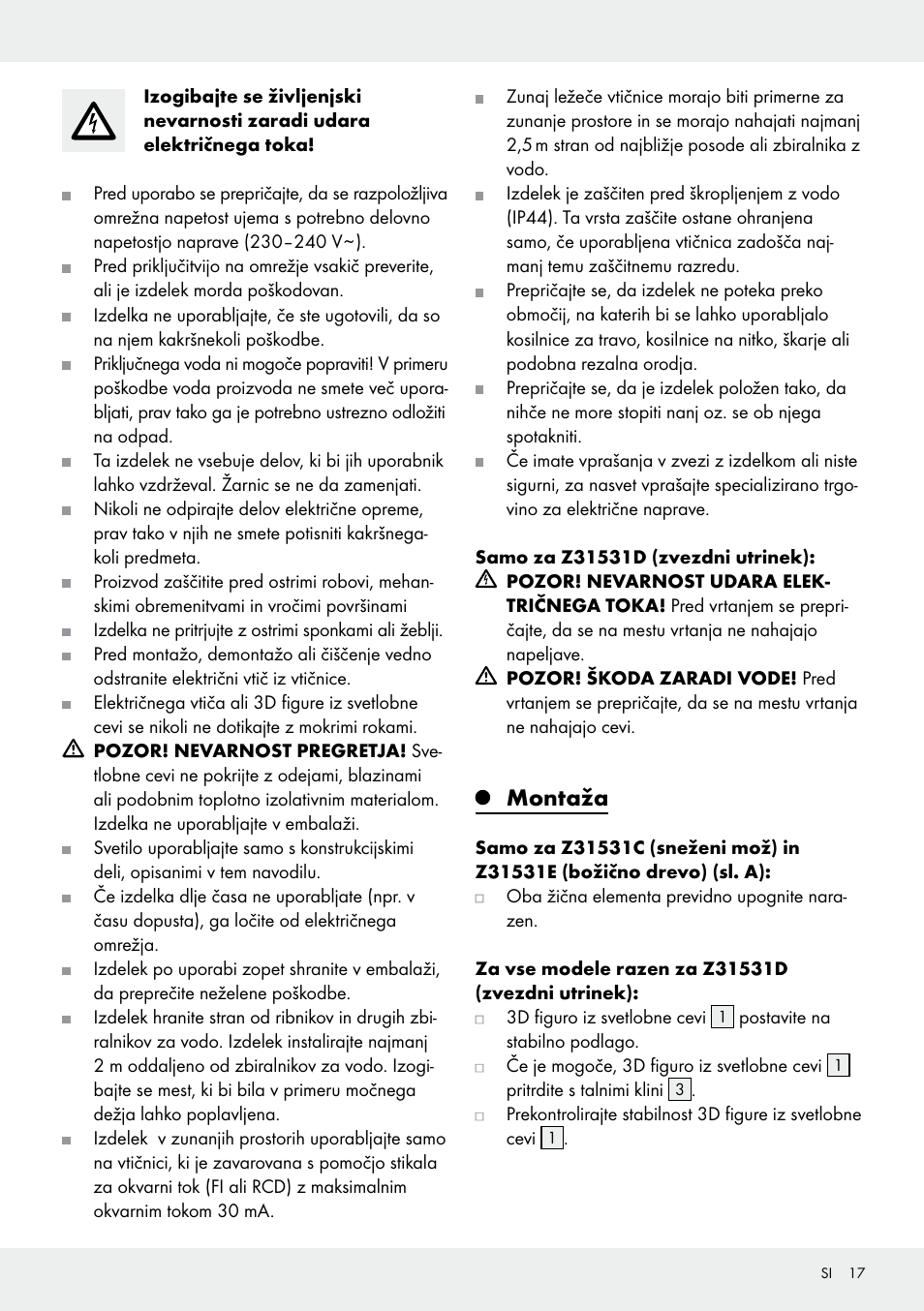 Montaža | Melinera Z31531 User Manual | Page 17 / 31