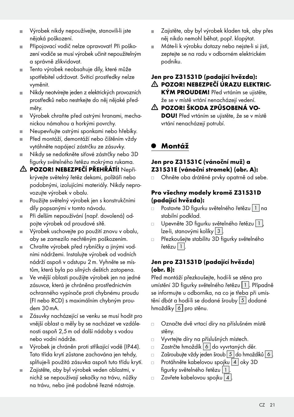 Montáž | Melinera Z31531 User Manual | Page 21 / 31