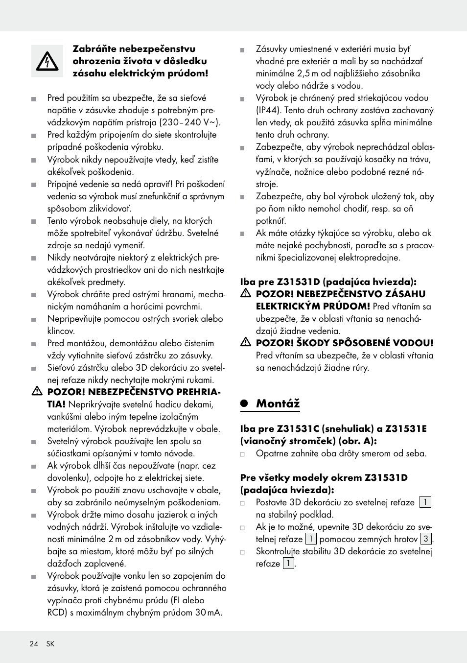 Montáž | Melinera Z31531 User Manual | Page 24 / 31
