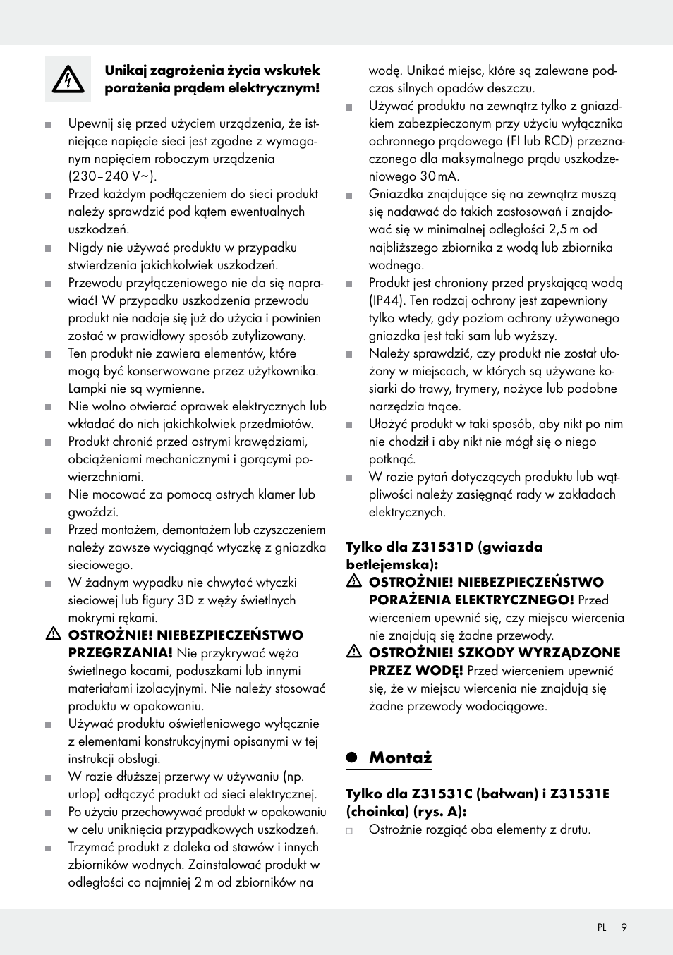 Montaż | Melinera Z31531 User Manual | Page 9 / 31