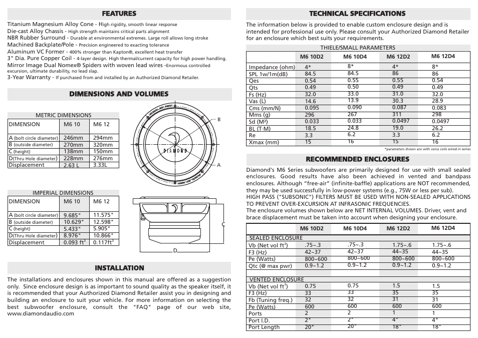 Diamond Audio Technology M6 12D2 User Manual | Page 2 / 2