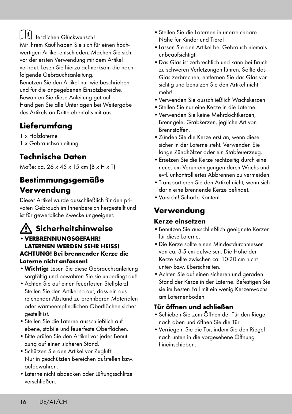 Verwendung, Lieferumfang, Technische daten | Bestimmungsgemäße verwendung, Sicherheitshinweise | Melinera HL-1859 User Manual | Page 16 / 20