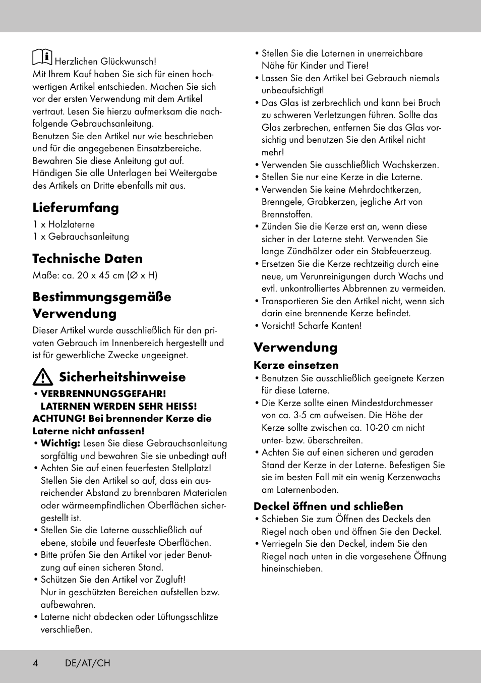 Lieferumfang, Technische daten, Bestimmungsgemäße verwendung | Sicherheitshinweise, Verwendung | Melinera HL-1858 User Manual | Page 4 / 16