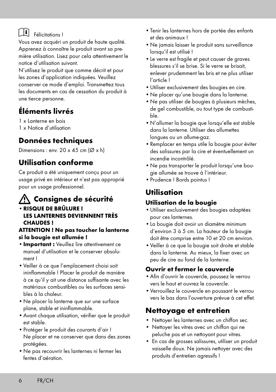 Éléments livrés, Données techniques, Utilisation conforme | Consignes de sécurité, Utilisation, Nettoyage et entretien | Melinera HL-1858 User Manual | Page 6 / 16